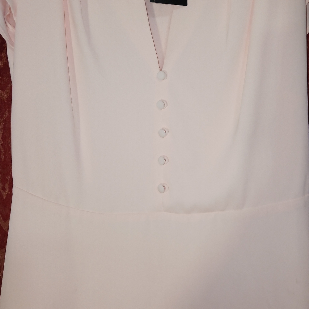 LAUREN RALPH LAUREN Light Pink Short Sleeve Button Up V-Neck Dress CAREER Sz 4 - Picture 3 of 12